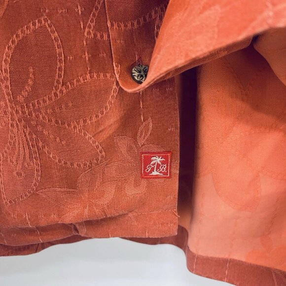 Tommy Bahama Shirt Size L Men’s Palm Tree Short Sleeve Silk Button-Up Orange - Picture 8 of 10